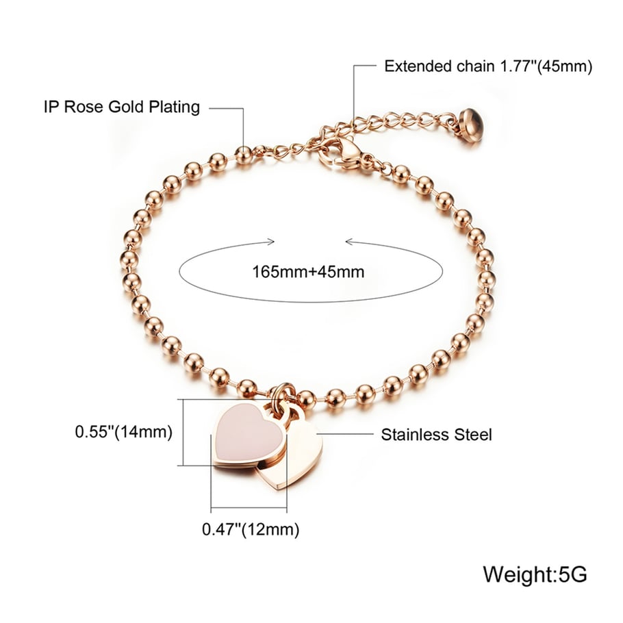 Bracelet de perles en acier inoxydable pour femme, série Simple, motif cœur simple, 1 pièce Image2
