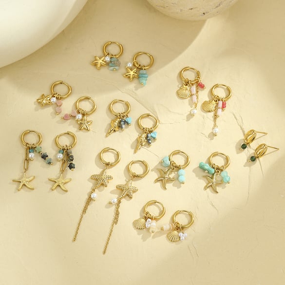 1 Pair Romantic Series Vacation Turtle Stainless Steel   Gold Color  Women's Drop Earrings