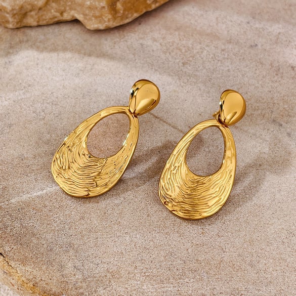 1 Pair Retro Oval Stainless Steel Gold Color Women's Drop Earrings