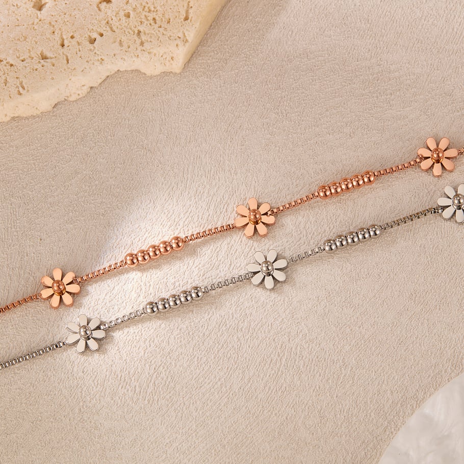 Bracelet chaîne en acier inoxydable pour femme, série Simple, motif fleur simple, 1 pièce Image3