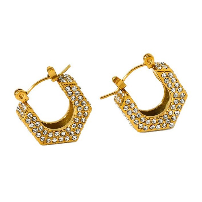 1 Paar Luxuriöse Serie Elegante geometrische Edelstahl Gold Farbe Zirkon Damen Ohrring Sets Bild5