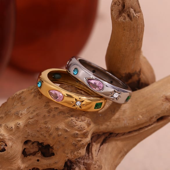 Luxe serie Dagelijkse gemengde kleuren roestvrijstalen enkele ringen 2