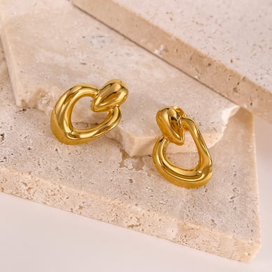 1 paio di orecchini a bottone da donna in acciaio inossidabile color oro, serie semplice, adatti a tutti i giorni h5 Immagine3