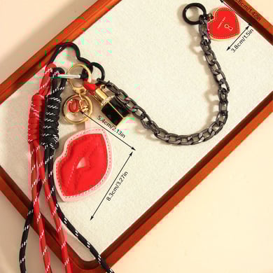Charms para bolso de mujer de PU con cadena y diseño de labios en forma de corazón h5 Imagen5