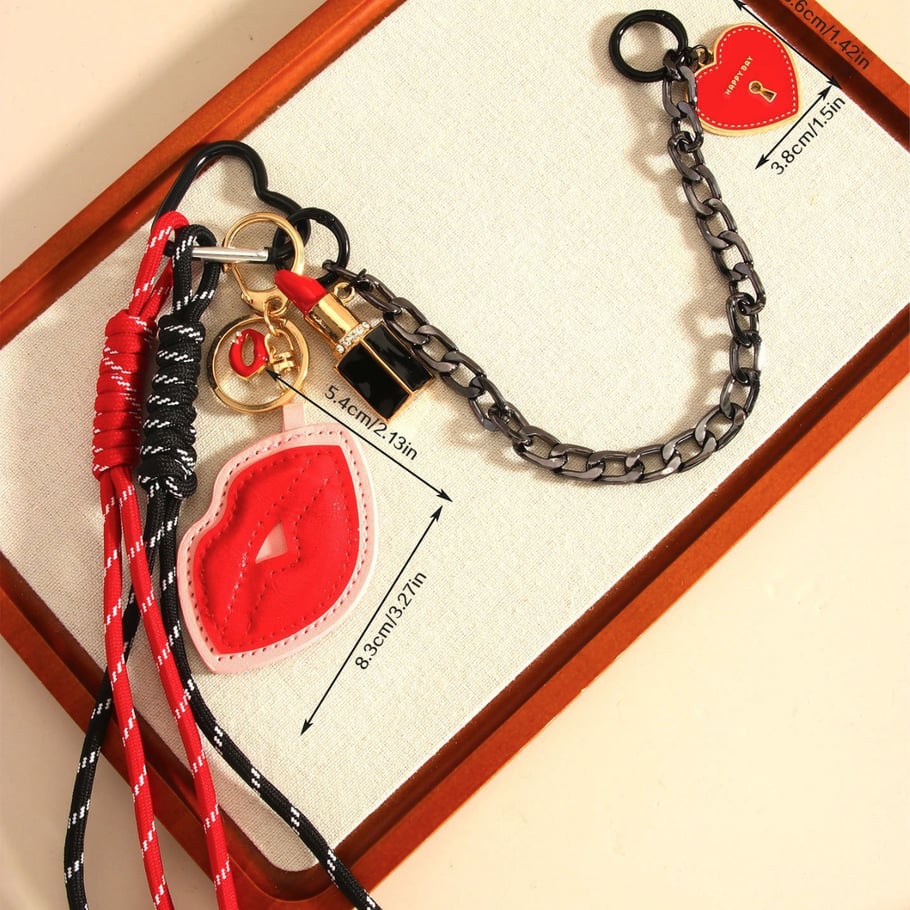 Charms para bolso de mujer de PU con cadena y diseño de labios en forma de corazón Imagen5