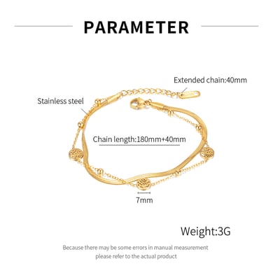 Bracelet chaîne pour femme en acier inoxydable couleur or, série simple, motif fleur quotidienne h5 Image8