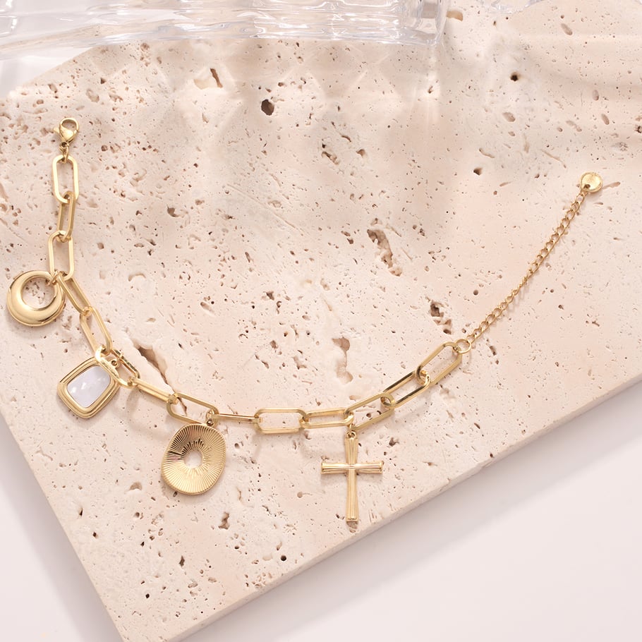 Classic Elegant Geometric Stainless Steel Gold Color Women's Charm Bracelets Picture6