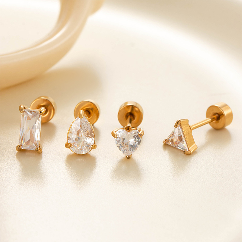 Edelstahl Gold Farbe Zirkon Piercings Ohrringe Bild4