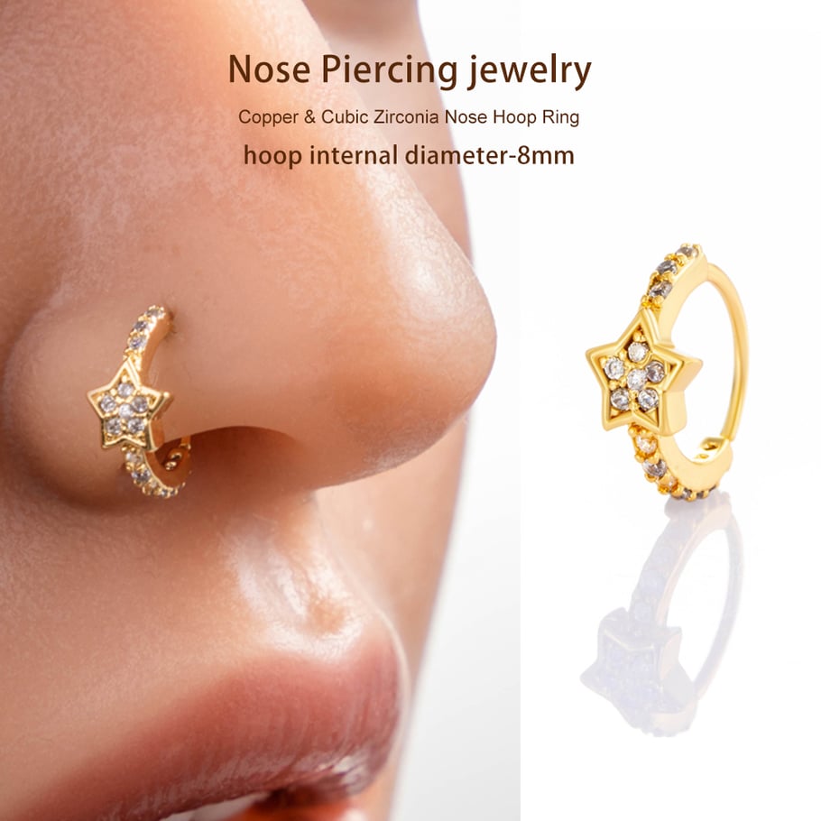 1 piercing de nez pour femme en forme d&#39;étoile brillante, couleur cuivre et or, zircon Image5