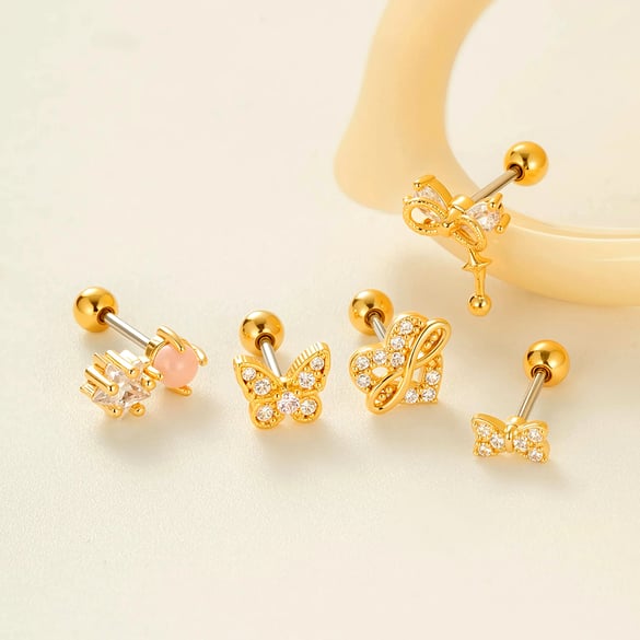 Schleife Knoten Kupfer Gold Farbe Zirkon Piercings Ohrringe 2