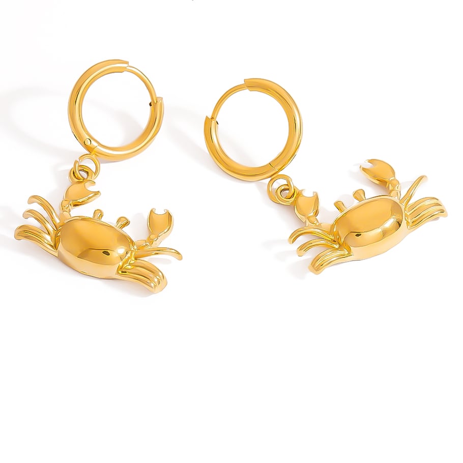 1 Pair Delicate Crab Stainless Steel Gold Color Women's Drop Earrings 