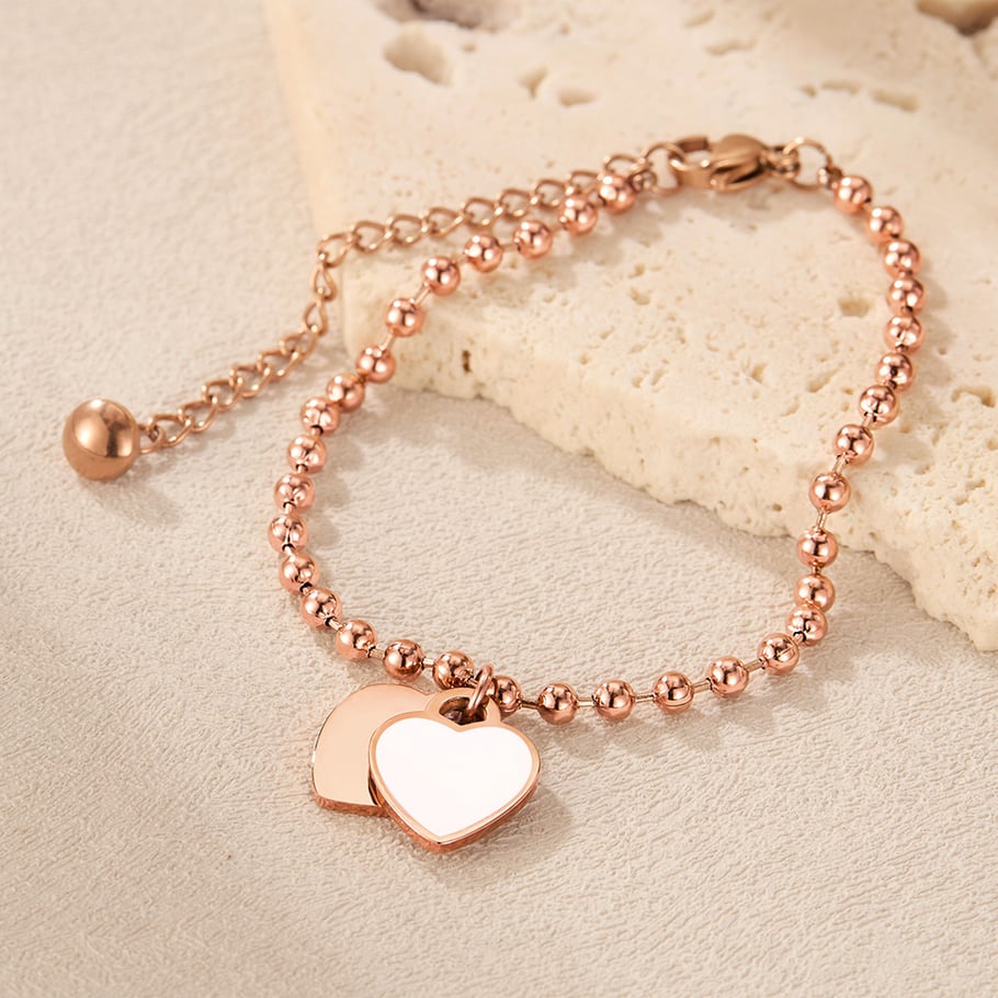 Bracelet de perles en acier inoxydable pour femme, série Simple, motif cœur simple, 1 pièce Image3