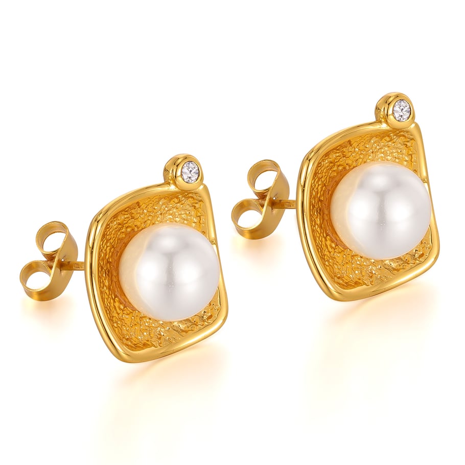1 Paar Simple Series Tägliche geometrische Edelstahl Goldfarbene Damen-Ohrstecker 