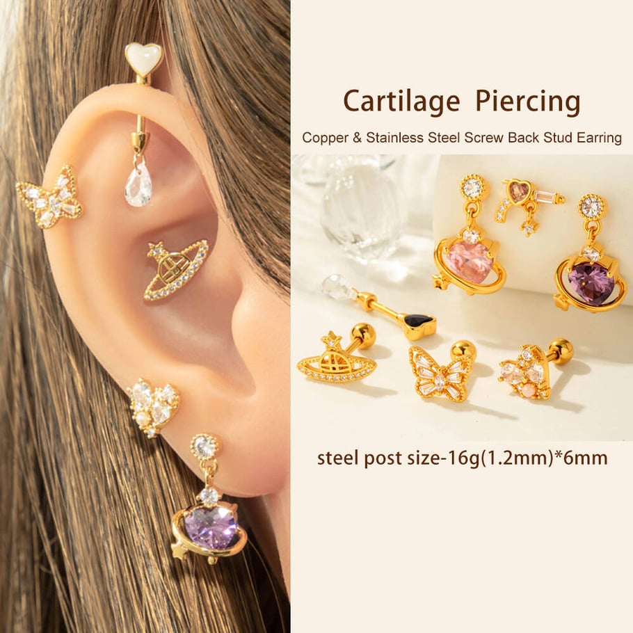 1 Pair Simple Series Simple Heart Copper   Gold Color  Zircon Women's Piercings Earrings Picture3