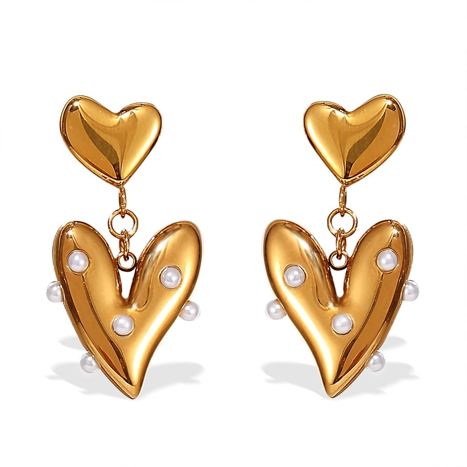 Pendientes colgantes de acero inoxidable color dorado con forma de corazón Imagen6