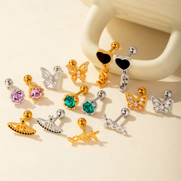 1 Çift Basit Seri Basit Kalp Bakır Altın Rengi Zirkonyum Kadın Piercing Küpe