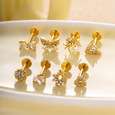 1 Pair Simple Series Daily Bow Knot Copper   Gold Color  Zircon Women's Piercings Earrings h5 Picture5
