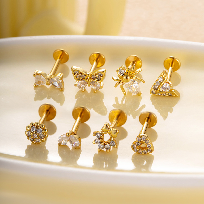 1 Pair Simple Series Daily Bow Knot Copper   Gold Color  Zircon Women's Piercings Earrings Picture5