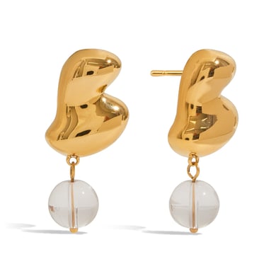 Pendientes colgantes de acero inoxidable color dorado con forma de corazón h5 