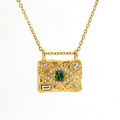 Collares colgantes de acero inoxidable color dorado con ojo del diablo h5 