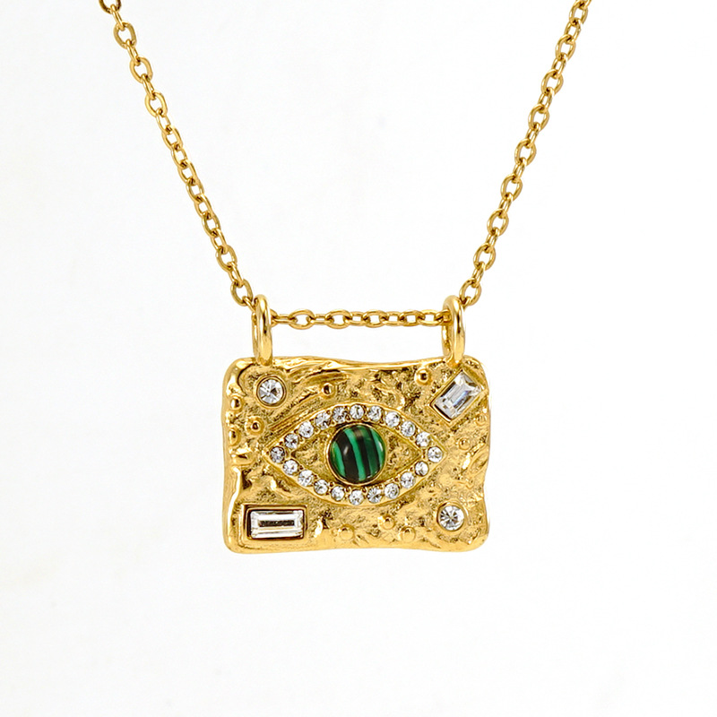 Collares colgantes de acero inoxidable color dorado con ojo del diablo 