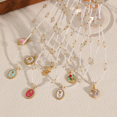 Collares colgantes de acero inoxidable color dorado con flores románticas h5 Imagen3