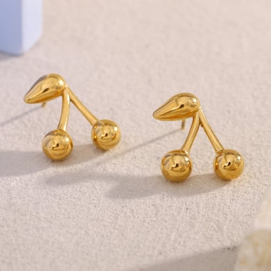 Collane da donna in acciaio inossidabile dorato, semplici ed eleganti, con tema ciliegia h5 Immagine3