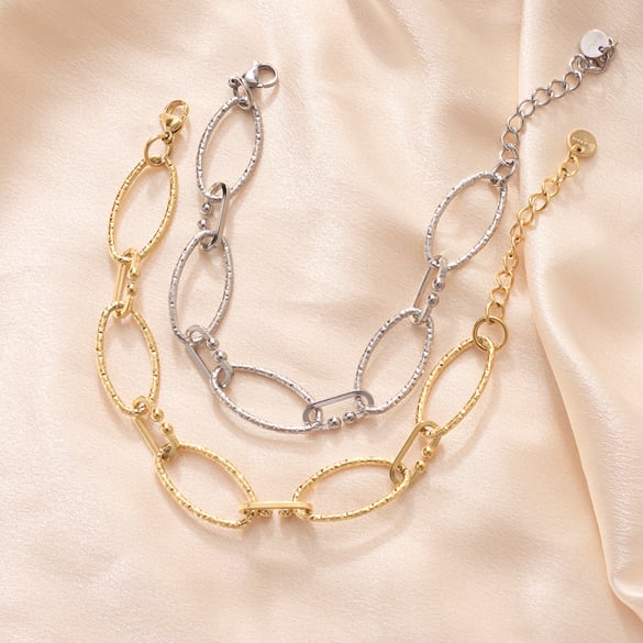 Classic Oval Patchwork Stainless Steel Gold Color Women's Chain Bracelets
