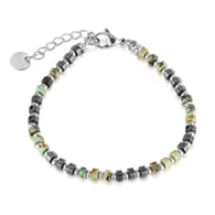 GS1699FZ - Bracelet en pierre naturelle pin africain + calcul biliaire noir 