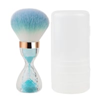 Sanduhr-Pinsel für losen Puder – blauer Sand – vierfarbiges blaues und grünes Haar + transparente PP-Box Bild2