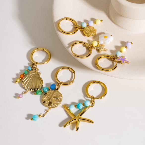 1 Stück Ocean Series Seestern Goldfarbene Edelstahl-Anhängerohrringe