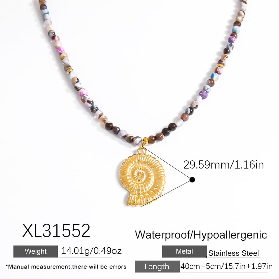 Designable Sun Stainless Steel Gold Color Natural Stone Women's Beaded Necklaces Picture2