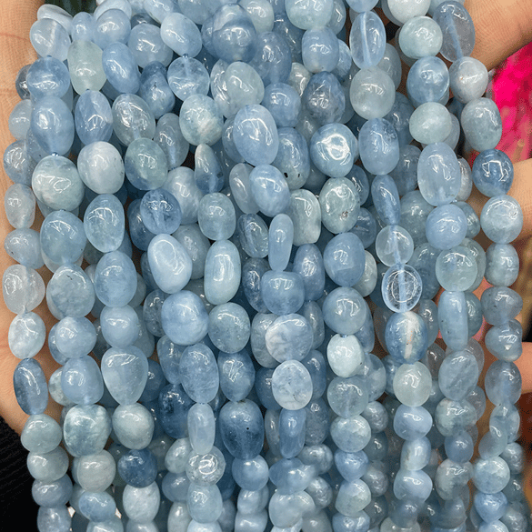 1 hilo de cuentas de joyería de piedra natural de forma casual de aguamarina
