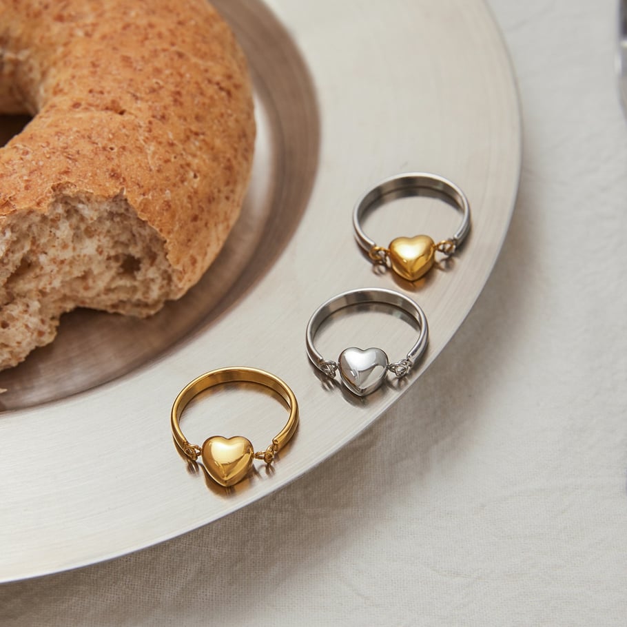 Simple Heart Stainless Steel Gold Color Statement Rings Picture5