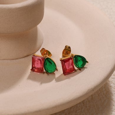 Pendientes de botón de acero inoxidable color dorado h5 Imagen4