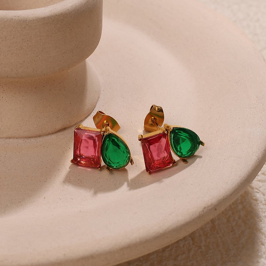 Pendientes de botón de acero inoxidable color dorado Imagen4