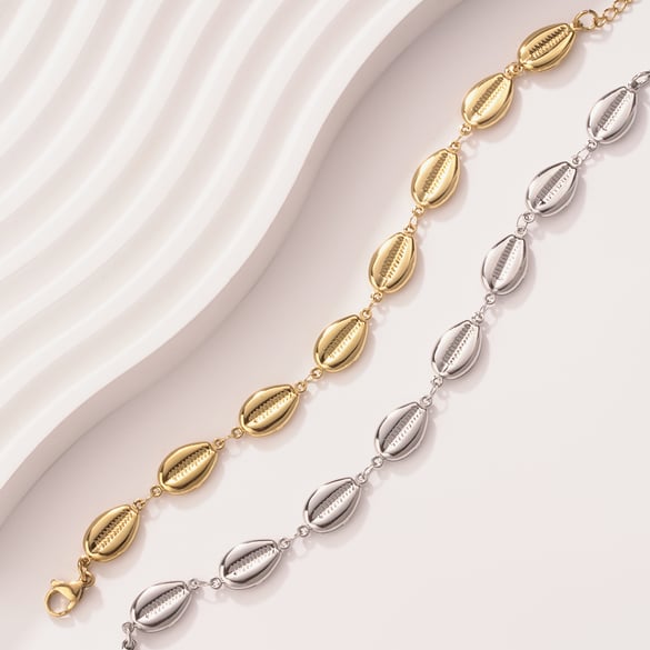 Braccialetti con ciondoli da donna in acciaio inossidabile color oro con conchiglia per le vacanze