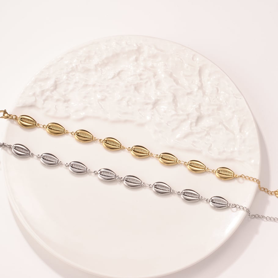 Braccialetti con ciondoli da donna in acciaio inossidabile color oro con conchiglia per le vacanze Immagine6