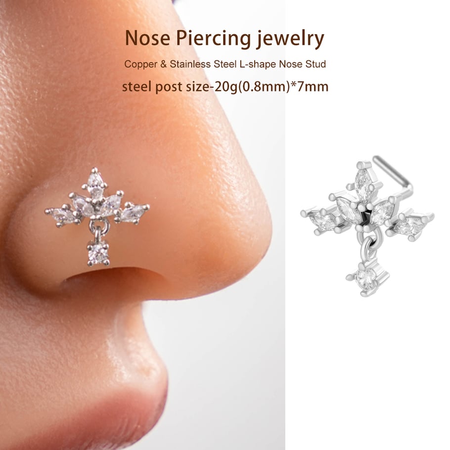 1 pièce de piercing de nez design en cuivre doré et zircon pour femme Image6