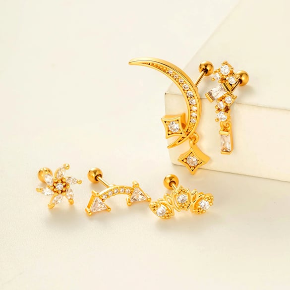 Mond Kupfer Gold Farbe Zirkon Piercings Ohrringe 2