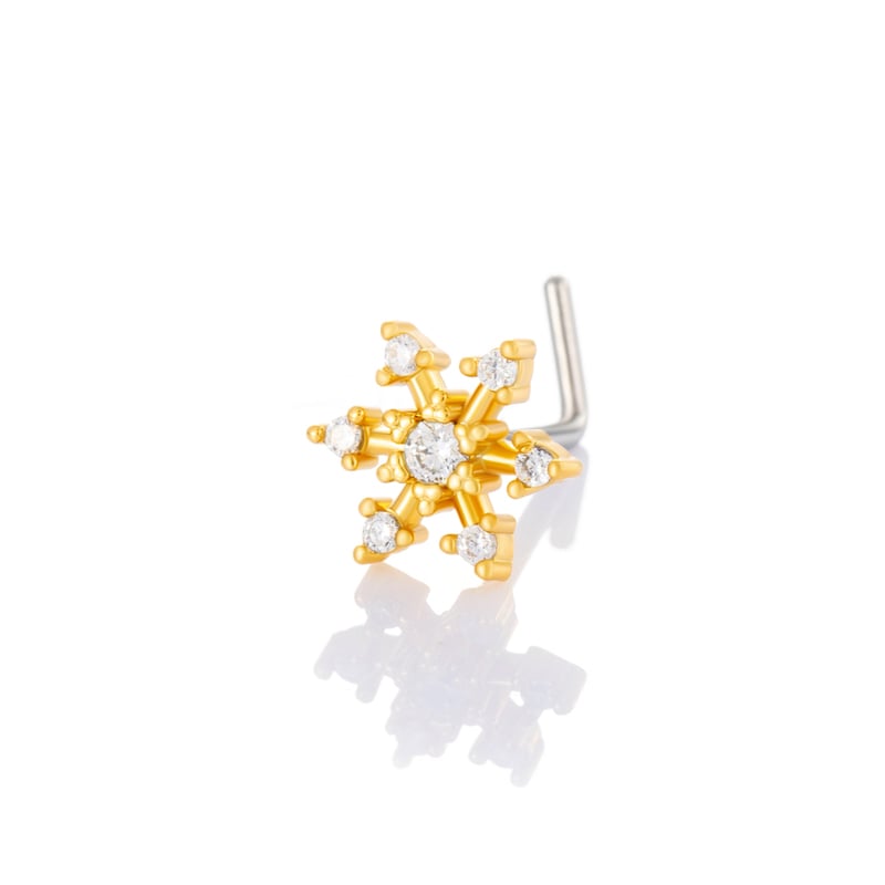 1 piercing de nez flocon de neige en cuivre doré et zircon pour femme 