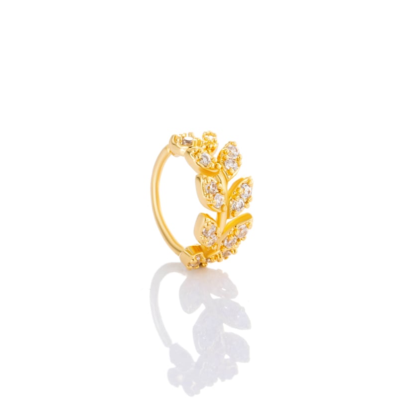 1 pièce de piercing de nez pour femme en forme de feuille, cuivre, couleur or et zircon 