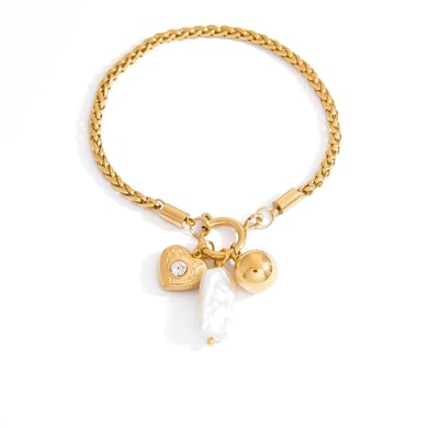 Simple Heart Stainless Steel Gold Color Zircon Women's Charm Bracelets h5 Picture6