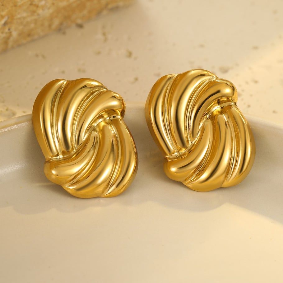 1 Paar einfache Serie elegante geometrische Edelstahl Gold Farbe Damen Ohrstecker Bild2