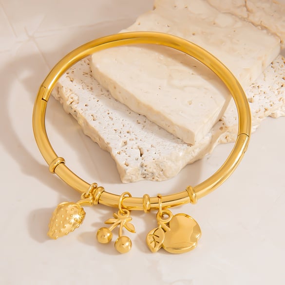 Braccialetti con ciondoli da donna in acciaio inossidabile color oro con graziosi frutti