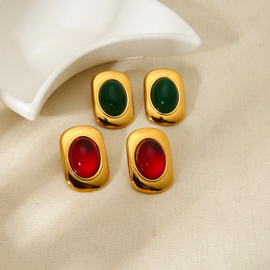 Anillos elípticos rojos y verdes retro de alta gama para mujer Imagen2