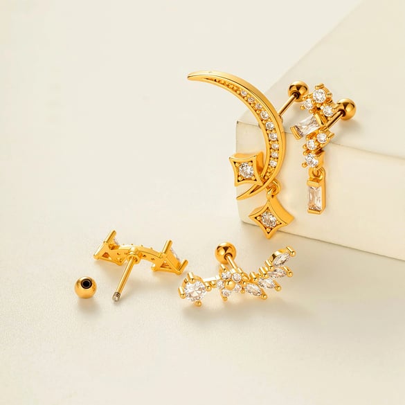 Mond Kupfer Gold Farbe Zirkon Piercings Ohrringe