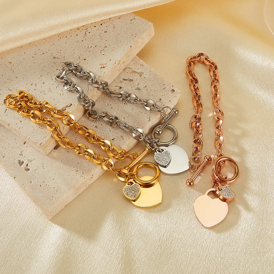Bracelet simple en acier inoxydable pour femme, 1 pièce, motif cœur Image5