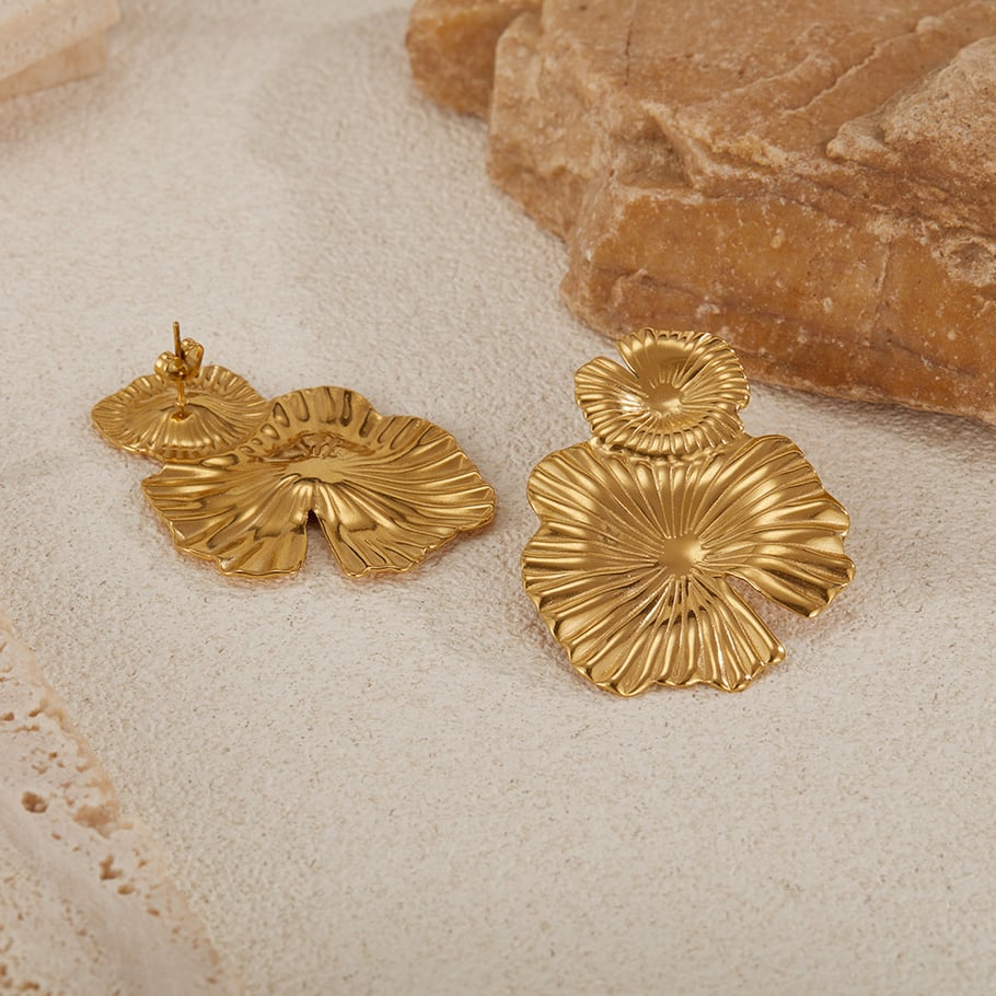 1 Pair Simple Series Daily Plant Stainless Steel Gold Color Women's Stud Earrings h5Picture7