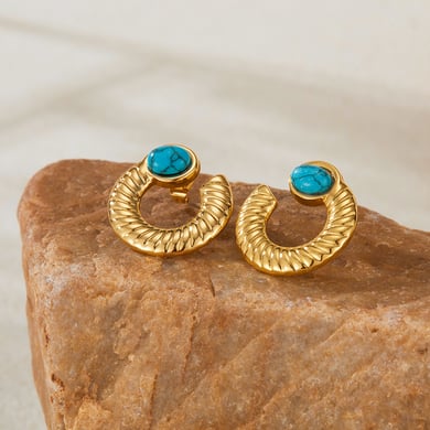 1 paio di orecchini a bottone da donna in acciaio inossidabile color oro, con motivo geometrico, semplici e quotidiani h5 Immagine5